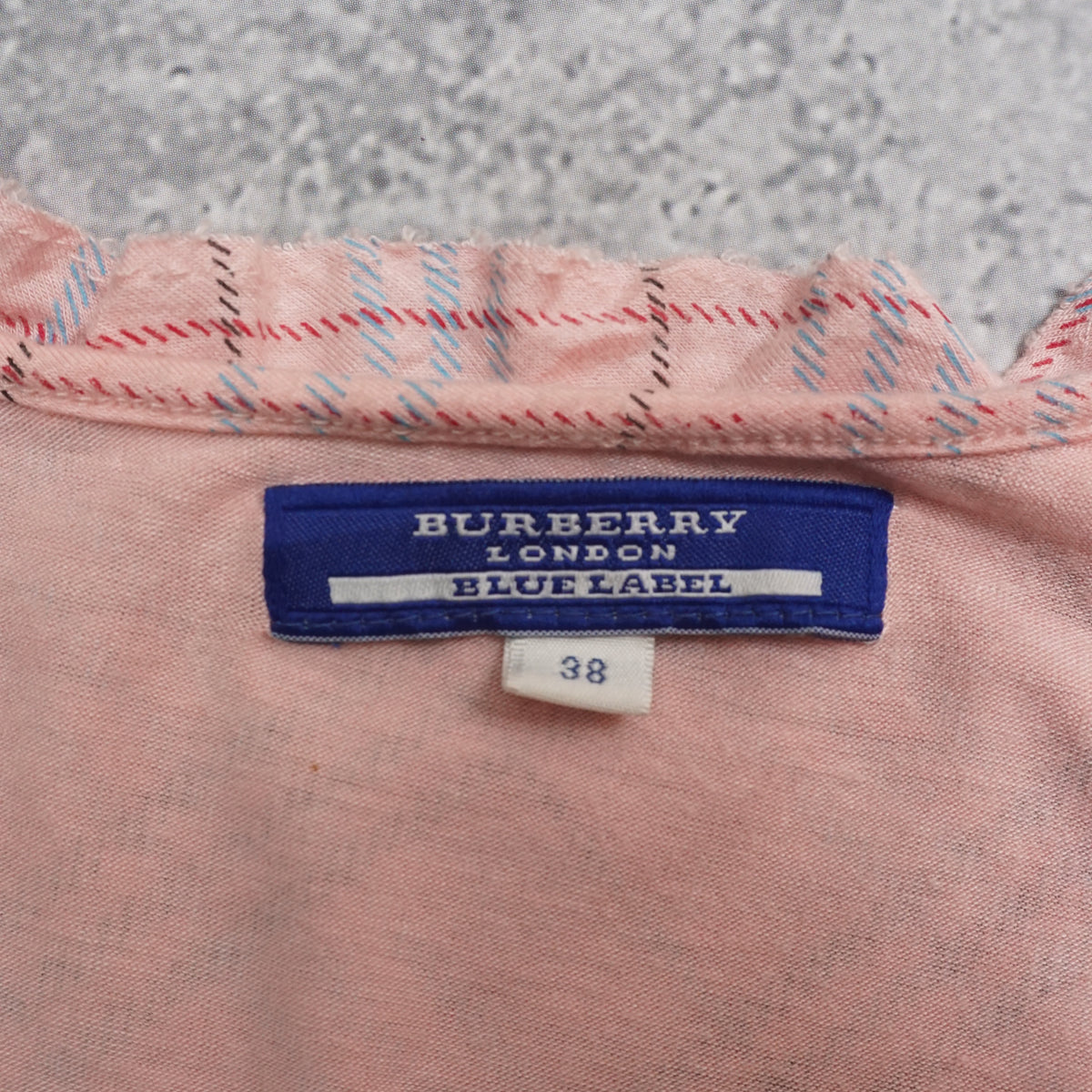 2000s Burberry Blue Label Plaid Frilly Side Tie T-Shirt Top