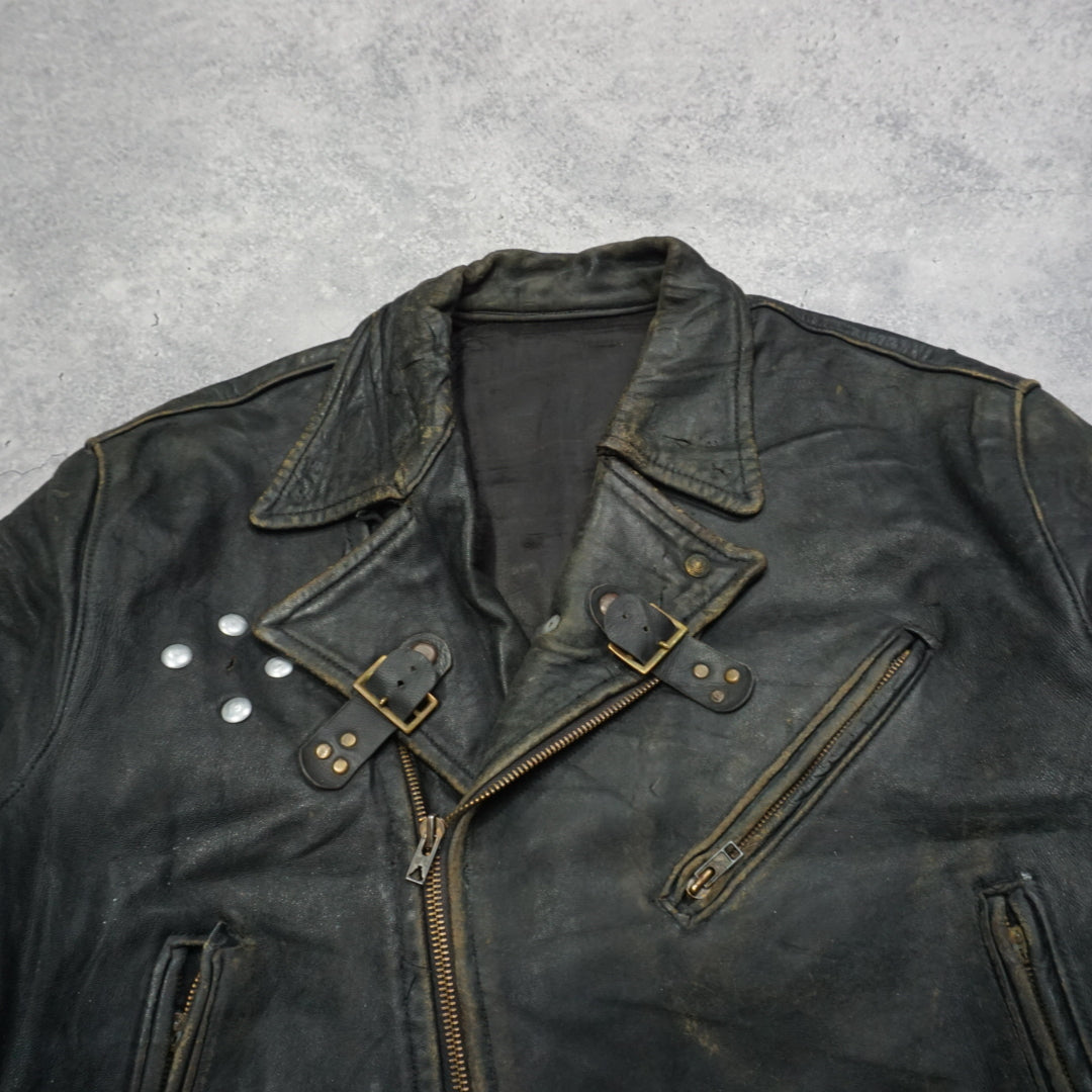 70s Thrashed Biker Leather Jacket