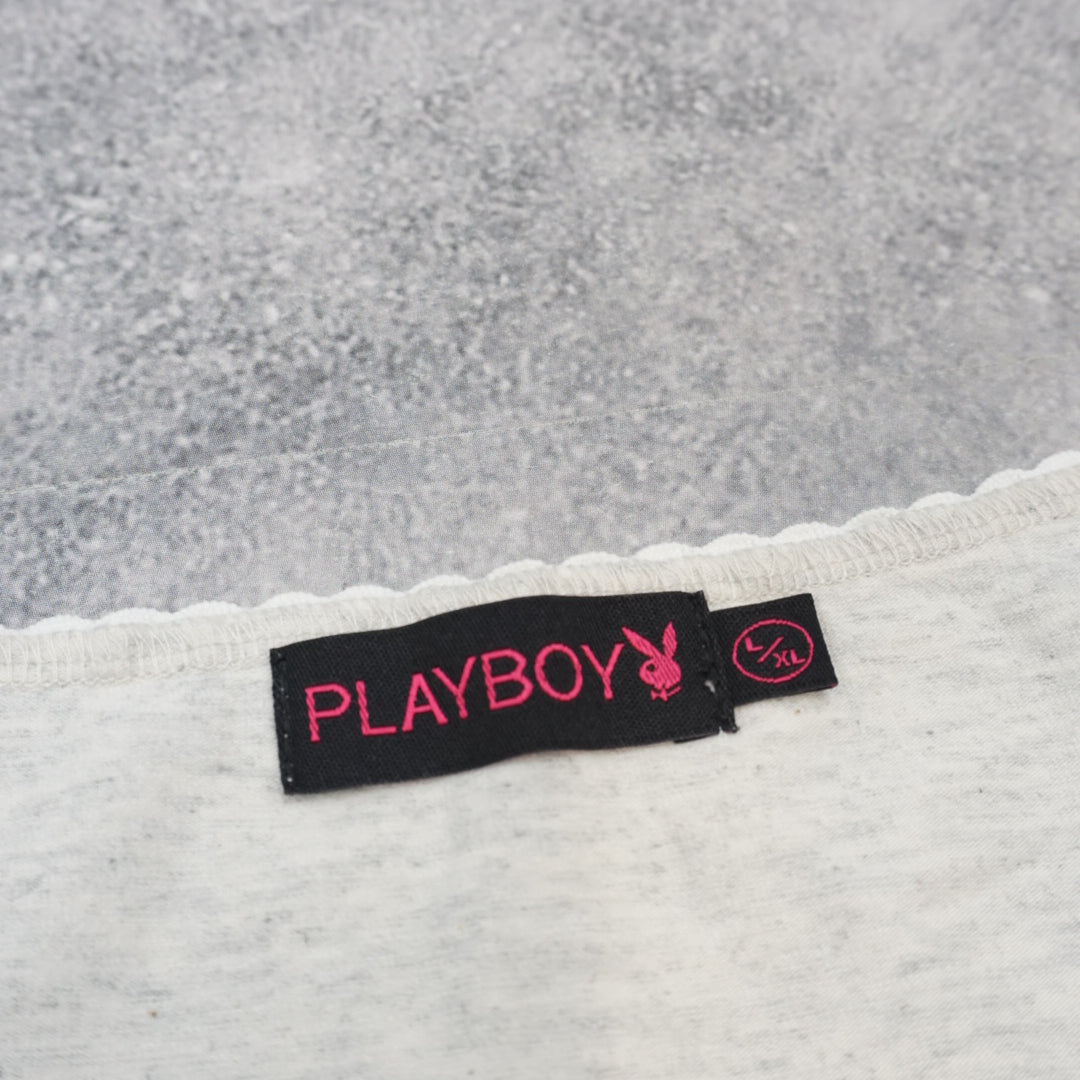 2000s Playboy Floral Embroidered Ribbon T-Shirt