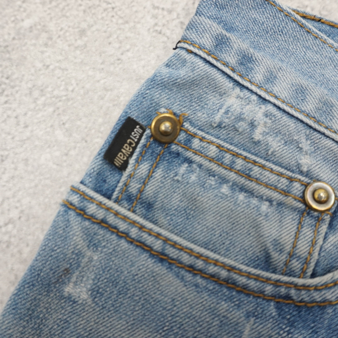 2000s just Cavalli Distressed Denim Shorts