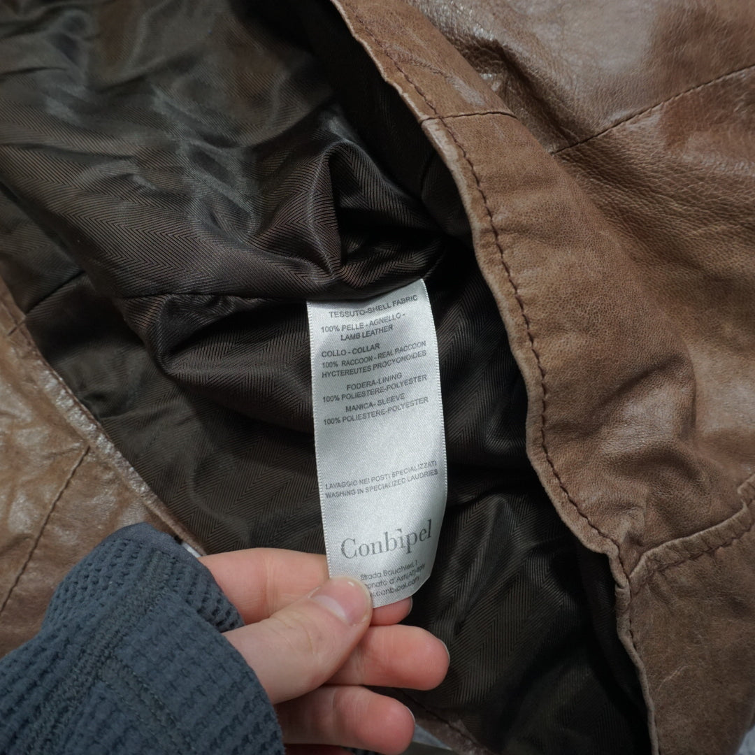 2000s Conbipel Racoon Fur Leather Jacket