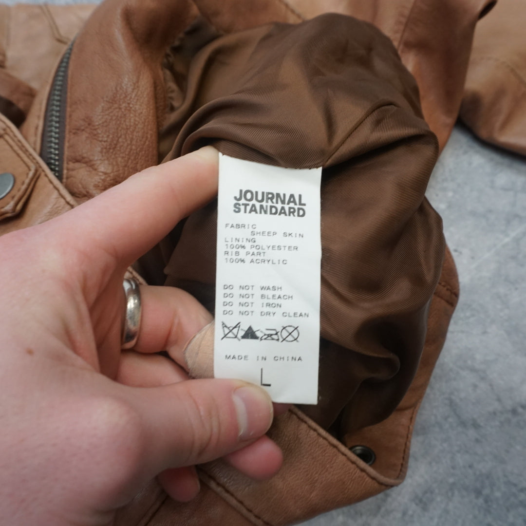 Journal Standard Tan Sheepskin Moto Leather Jacket