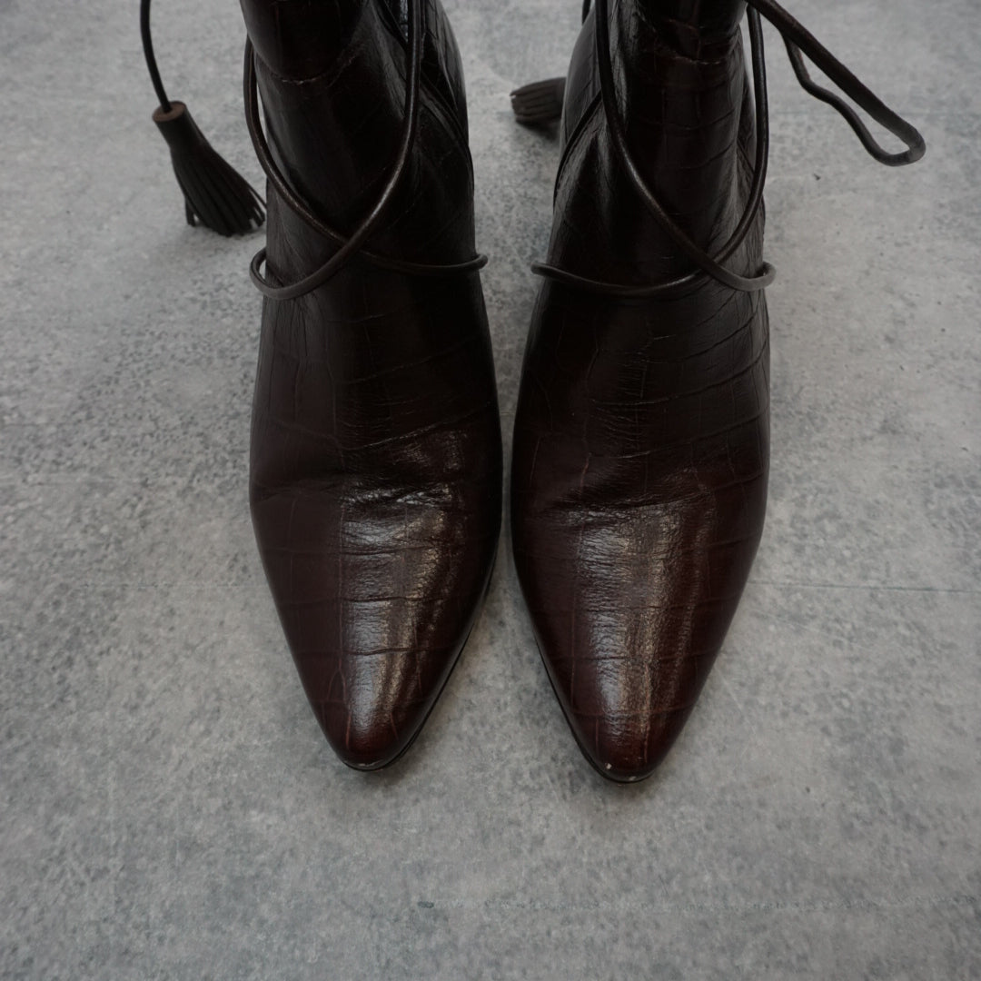 Zimmermann Croc Embossed Tassel Wrap Boots