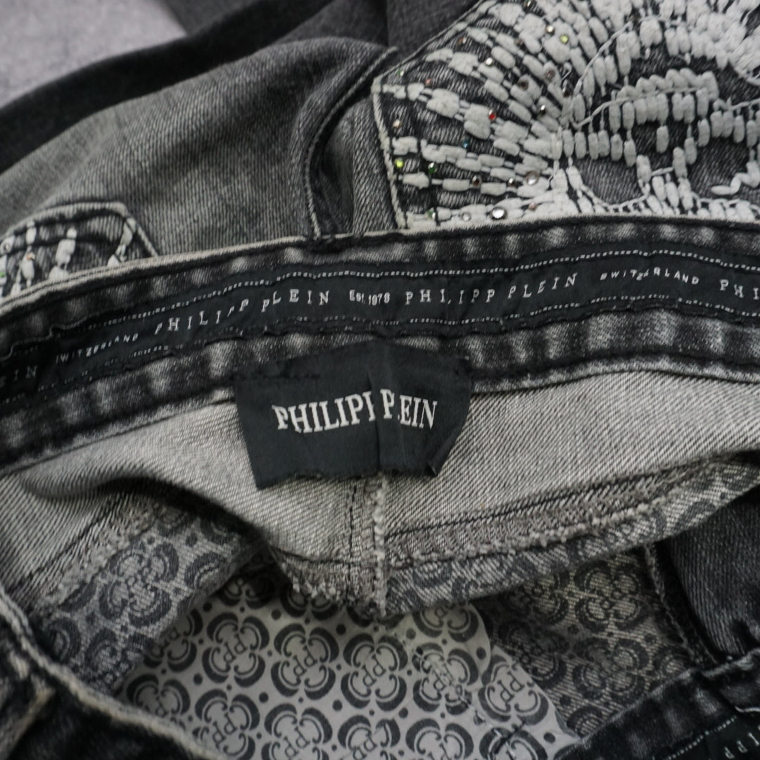 Philipp Plein Skull Embroidered Jeans