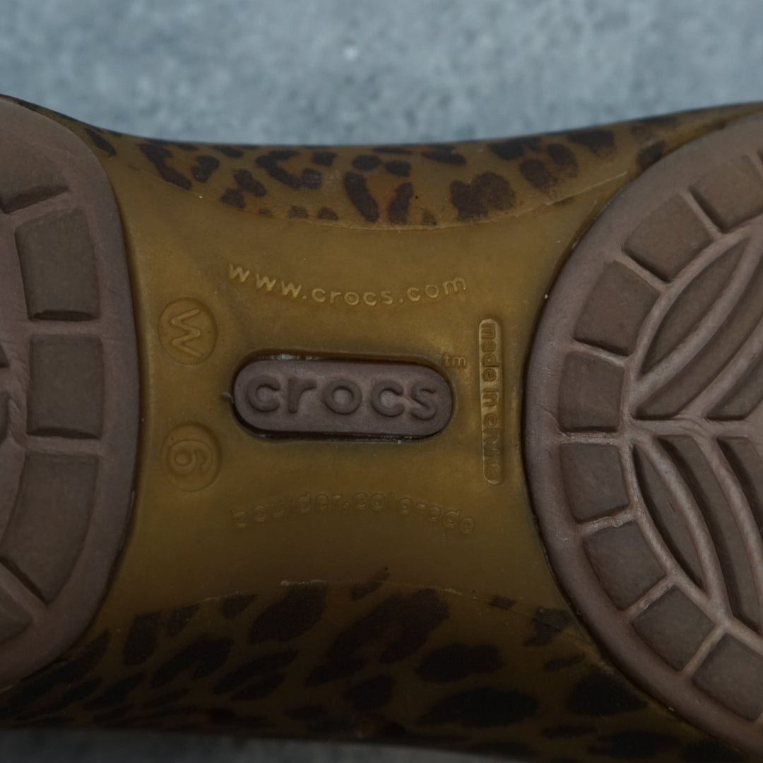 Crocs Leopard Peep Toe Flats Shoes