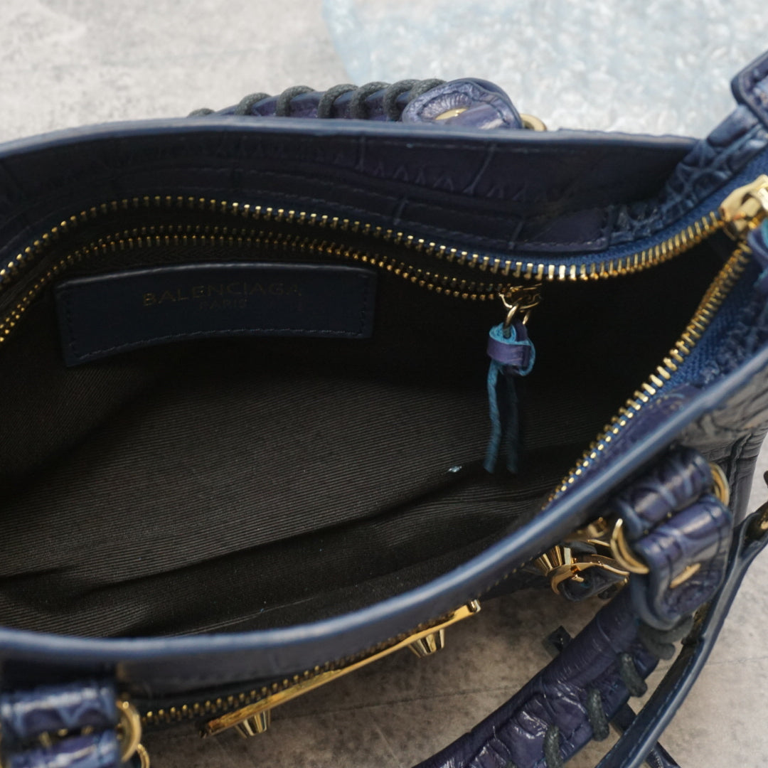Balenciaga Croc Embossed Mini City Handbag