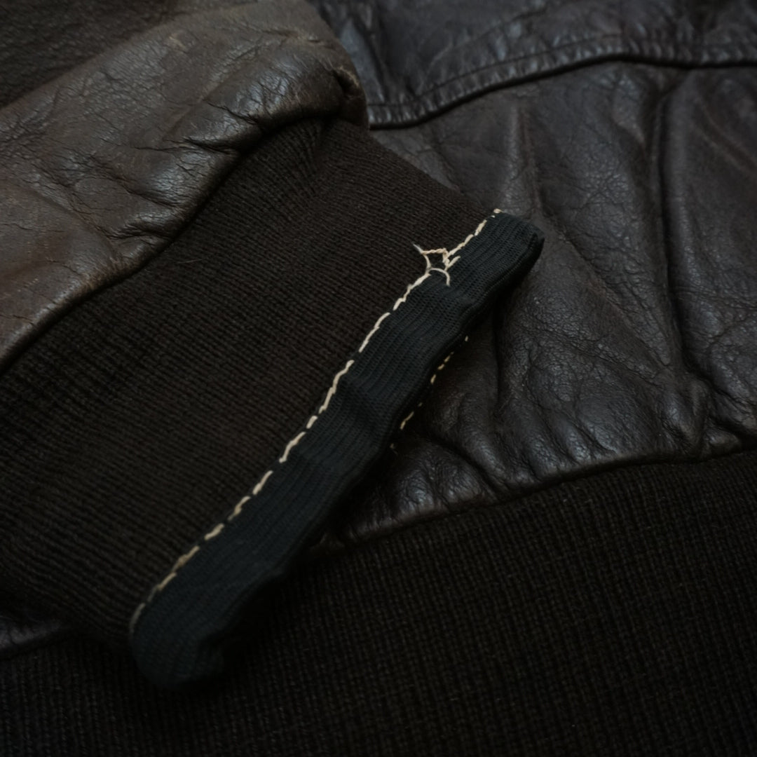 80s Flight Bomber Shearling Collar Leather Jacket