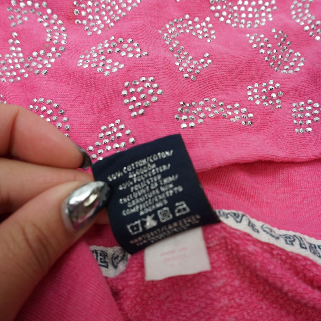 2000s Pink Victoria's Secret Rhinestone Leopard Print Hoodie Zip Up