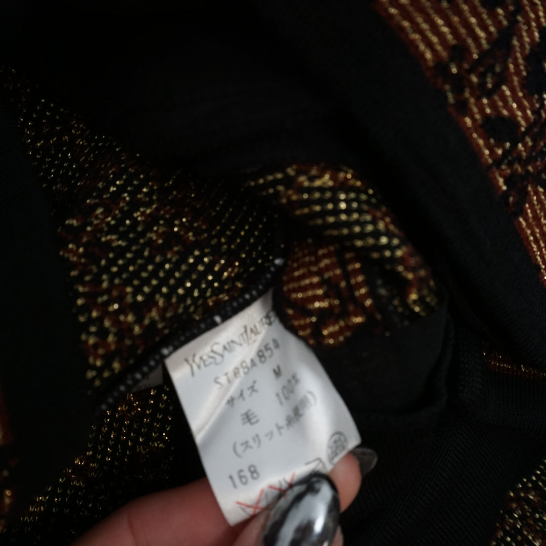 90s Yves Saint Laurent Floral Jacquard Metallic Cardigan