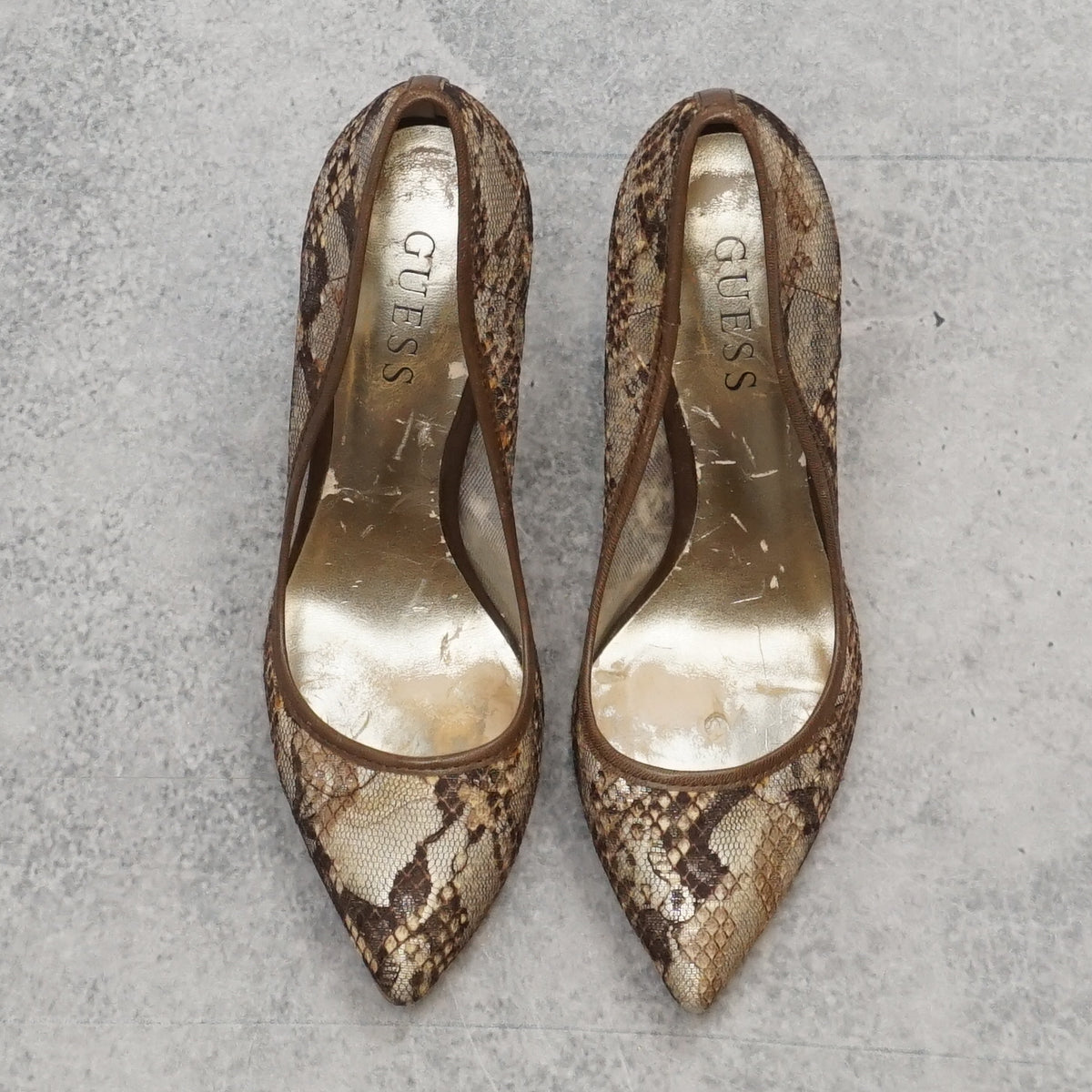 2000s Guess Lace Snake Skin Heels