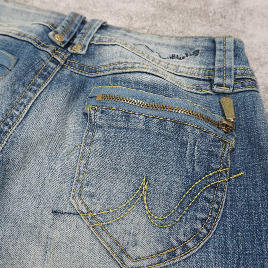 2000s Blue Rags Bootcut Distressed Jeans